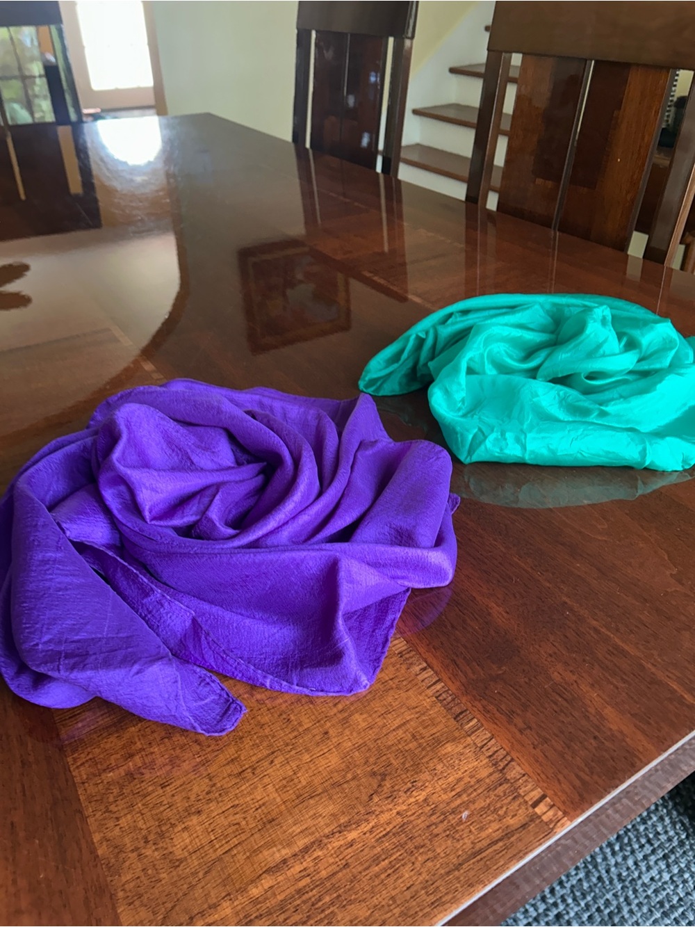 Purple and Green Lightweight Scarves - Set of 2 hand rolled silk